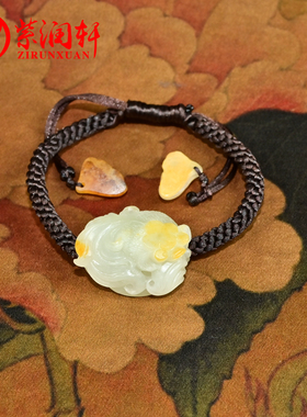 和田玉籽料白玉金鱼手牌手链独籽