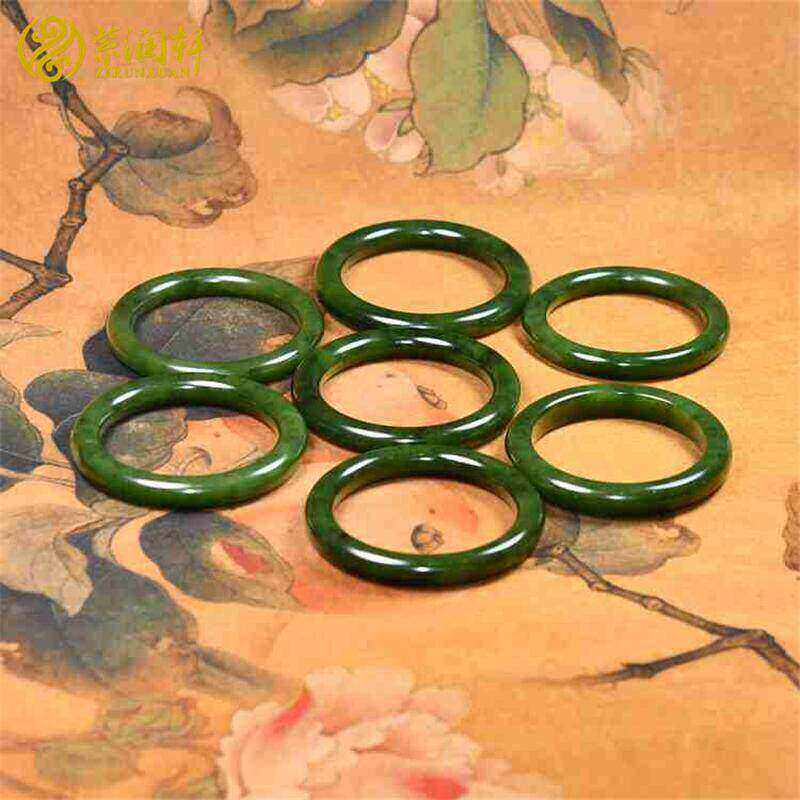 紫润轩新疆和田碧玉籽料手镯圆条哑光玉石天然留皮深菠菜绿玉镯子