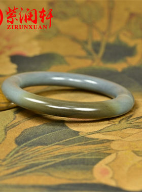 和田玉糖水墨青花手镯扁圆条山水