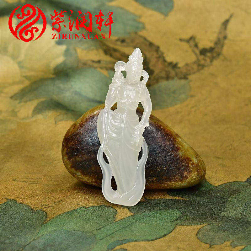 和田玉飞天女神吊坠老坑青海白玉