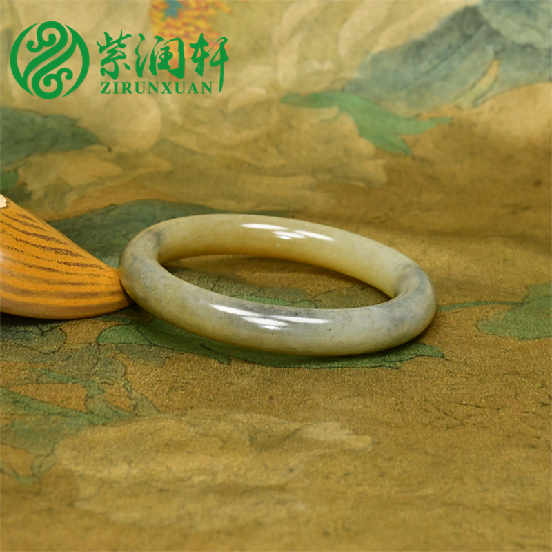 已结缘新疆和田玉黑山料手镯糖黄青花玉53 5MM意境老料天然收藏级
