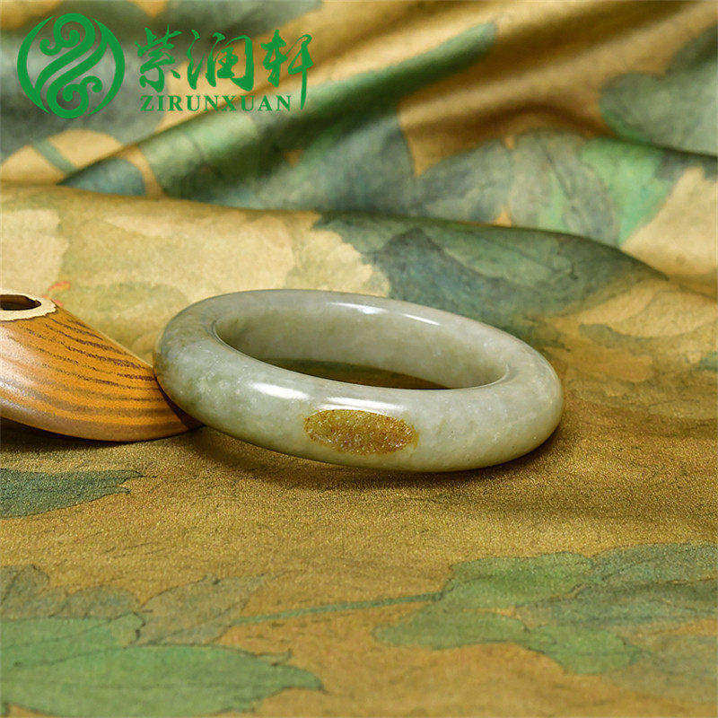 紫润轩新疆和田玉手镯籽料青白55 3MM哑光洒金皮泥鳅背素雅女神款