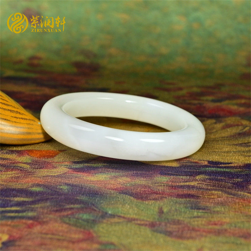 紫润轩新疆和田玉白玉手镯一级白且末料玉镯56MM老坑冰底传家级