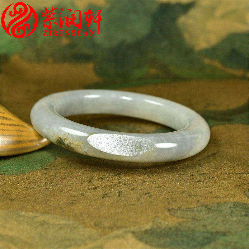 紫润轩新疆和田玉青花籽料手镯白底泥鳅背56MM水墨意境哑光收藏级