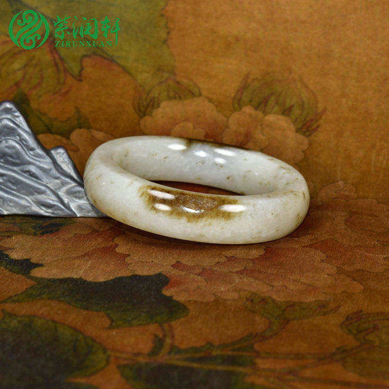 紫润轩新疆和田玉糖白玉籽料手镯59聚黑皮秋梨皮桂花糕哑光传家级
