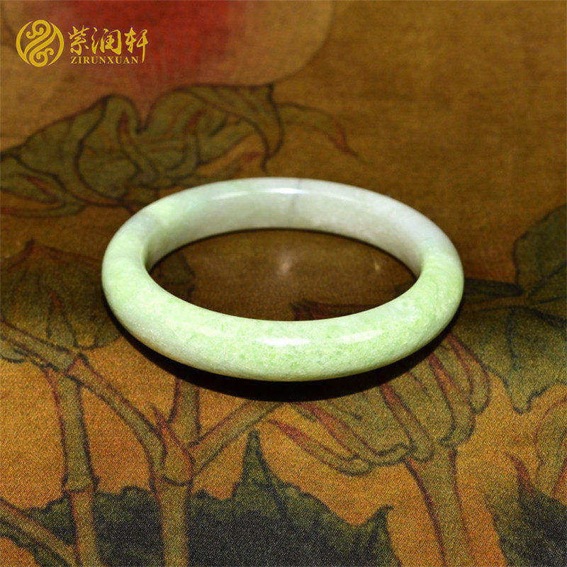 紫润轩和田玉手镯青海料烟紫翠青烟白色三色亚光57MM玉镯收藏款