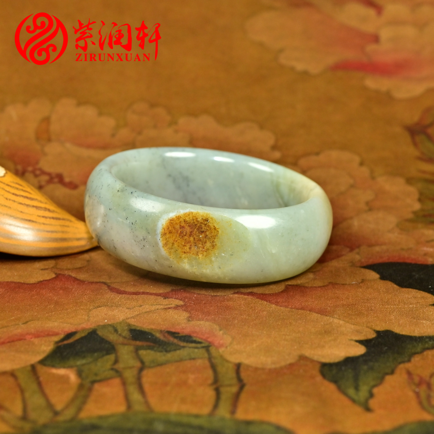 紫润轩新疆和田玉糖青花籽料手镯聚虎皮宽版飘翠60MM籽玉镯传家级