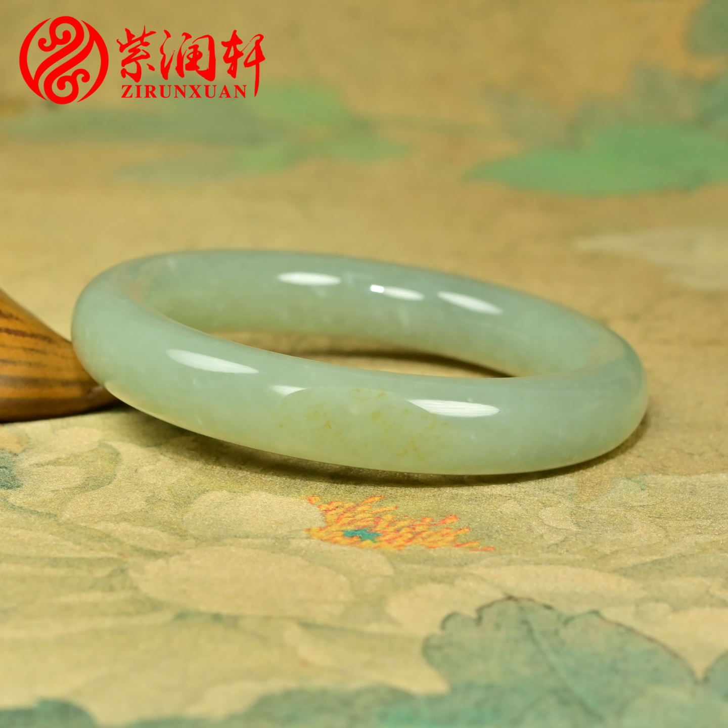 紫润轩新疆和田玉籽料手镯洒金皮青白玉圆条玉镯56MM高油收藏级