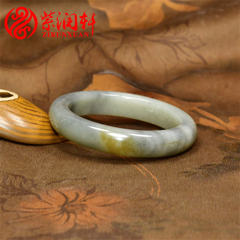 紫润轩新疆和田玉籽料手镯三色糖青白青花籽料玉镯糖皮61MM传家级