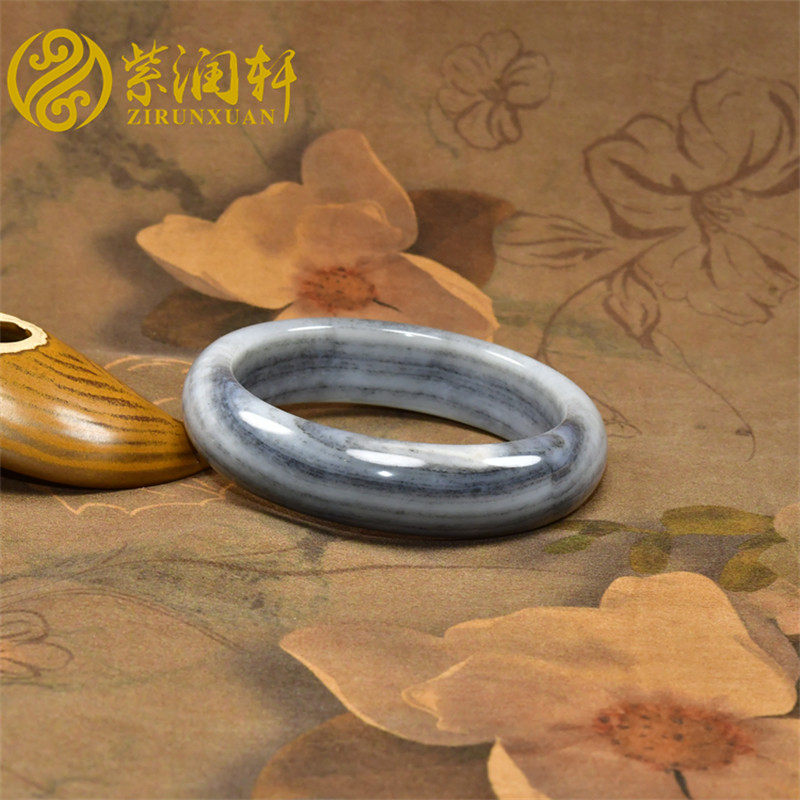 紫润轩新疆和田玉白玉水墨青花籽料手镯意境58 5MM一线天收藏级