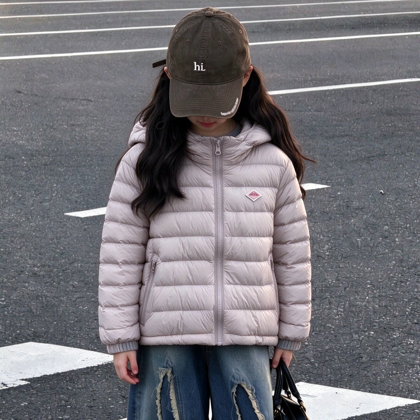 亲子装大朵90白鹅绒连帽羽绒服