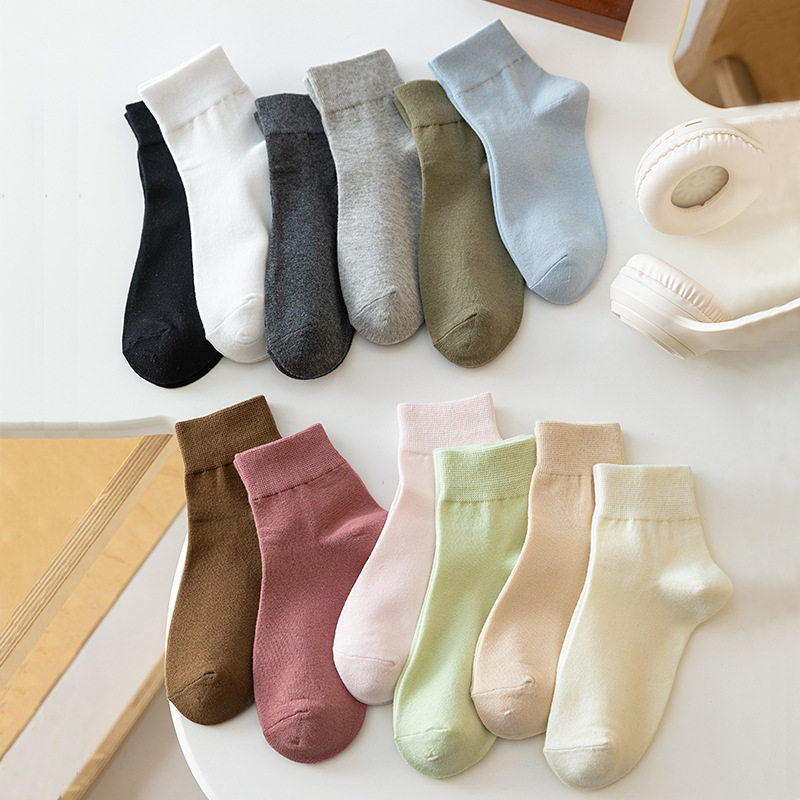 6双袜子女夏天糖果色女薄棉袜简约中筒女生小白袜纯色百搭女袜