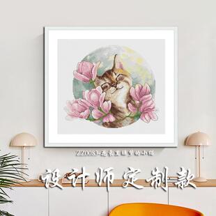 【CC975-花束里睡梦的小猫 大半针】简约客厅印花满绣