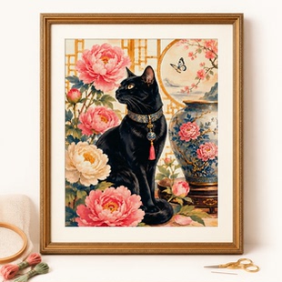 【ZZ8818-花窗玄猫】十字绣2026年新款客厅餐厅动物系列可爱竖版