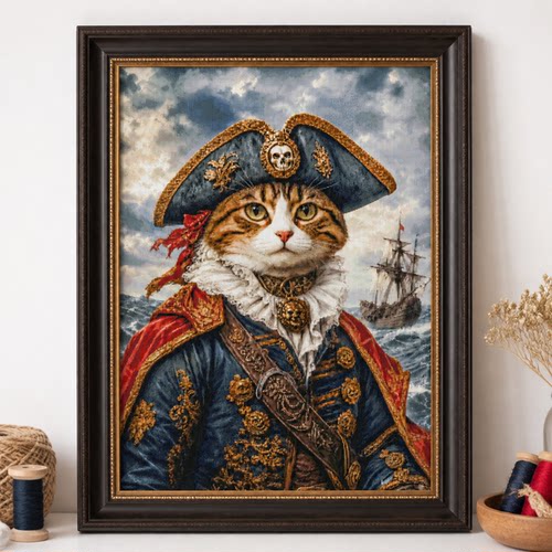 【ZZ9061-海盗猫】十字绣2026新款客厅餐厅简约竖版猫猫系列油画