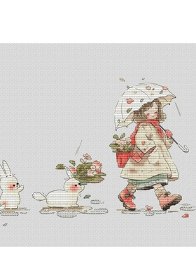 【CC599-女孩和兔兔】十字绣2024年新款简约客厅动物小幅