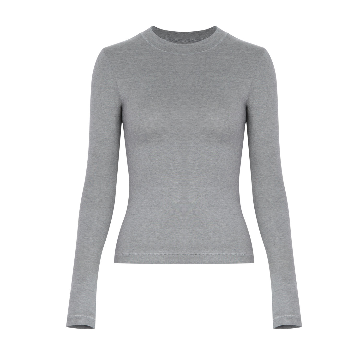 自制高级感弹力小圆领显瘦针织长袖T恤女辣妹早秋薄款打底衫