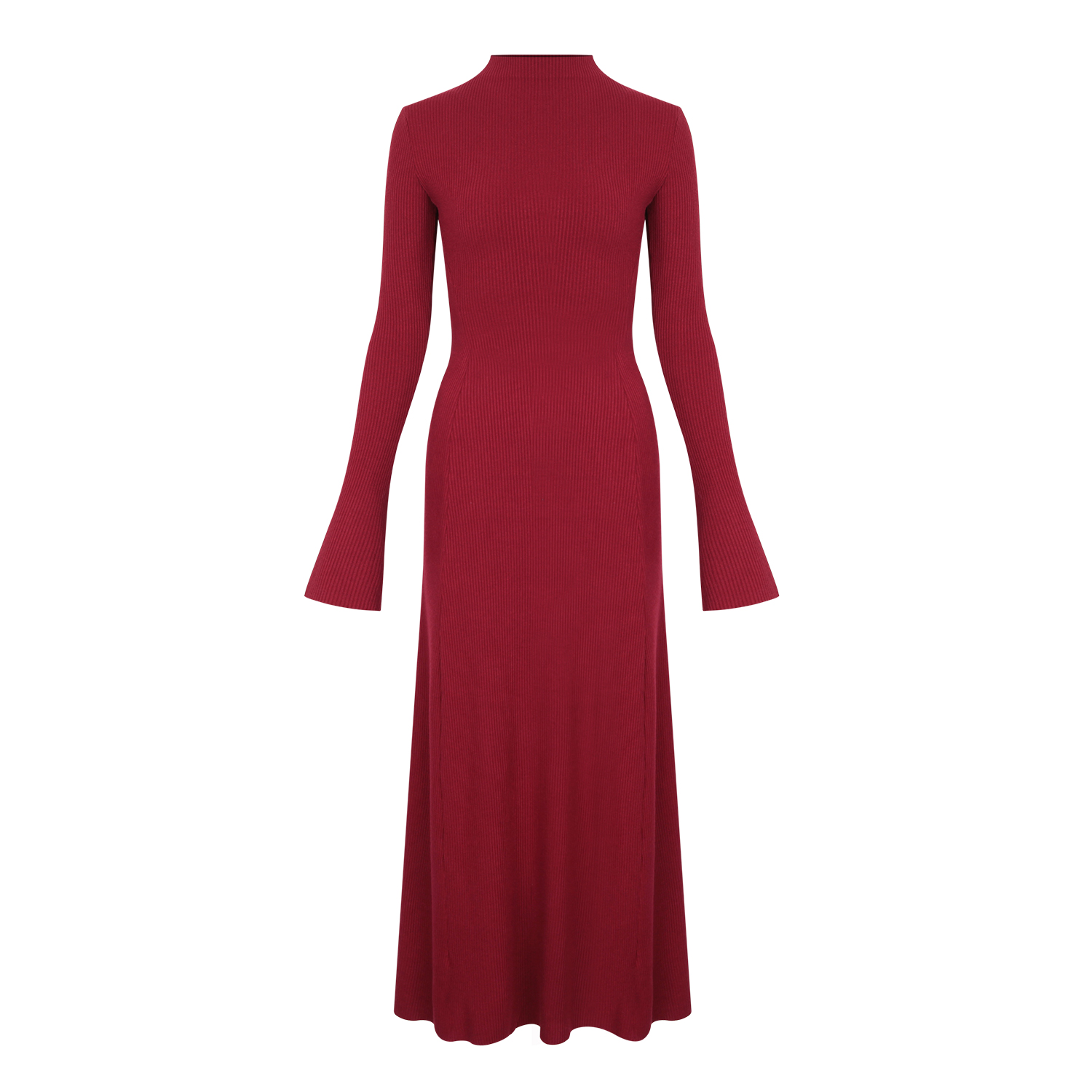 自制复古新年红色高领针织长袖连衣裙女气质弹力打底长裙