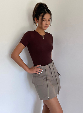 自制性感凉感小圆领紧身T恤2024新款夏季高弹力巨百搭上衣451