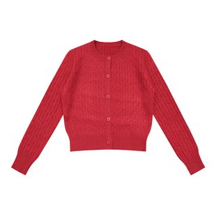 金智妮jennie同款韩国氛围感加厚麻花毛衣外套本命年红色针织开衫