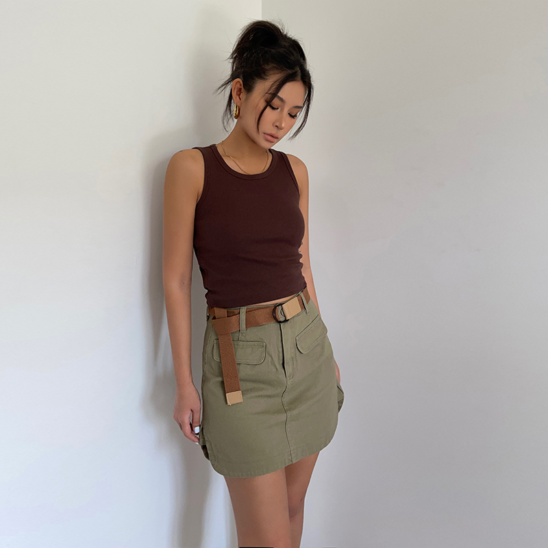 腰带工装牛仔半身裙女