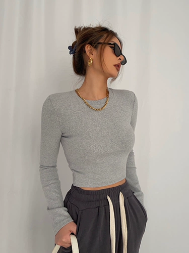 Демисезонный лонгслив, по фигуре, в обтяжку, высокая талия