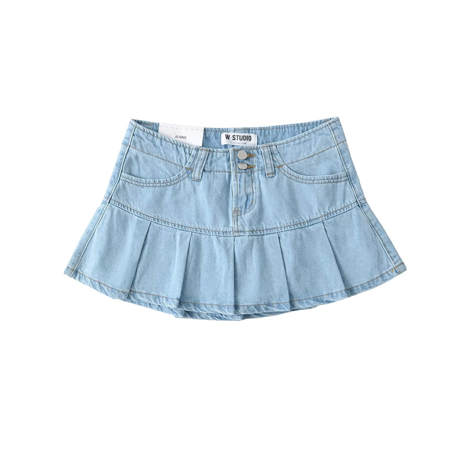 辣妹性感防走光褶皱牛仔短裙女夏新款紧身显瘦裙裤a字包臀半身裙