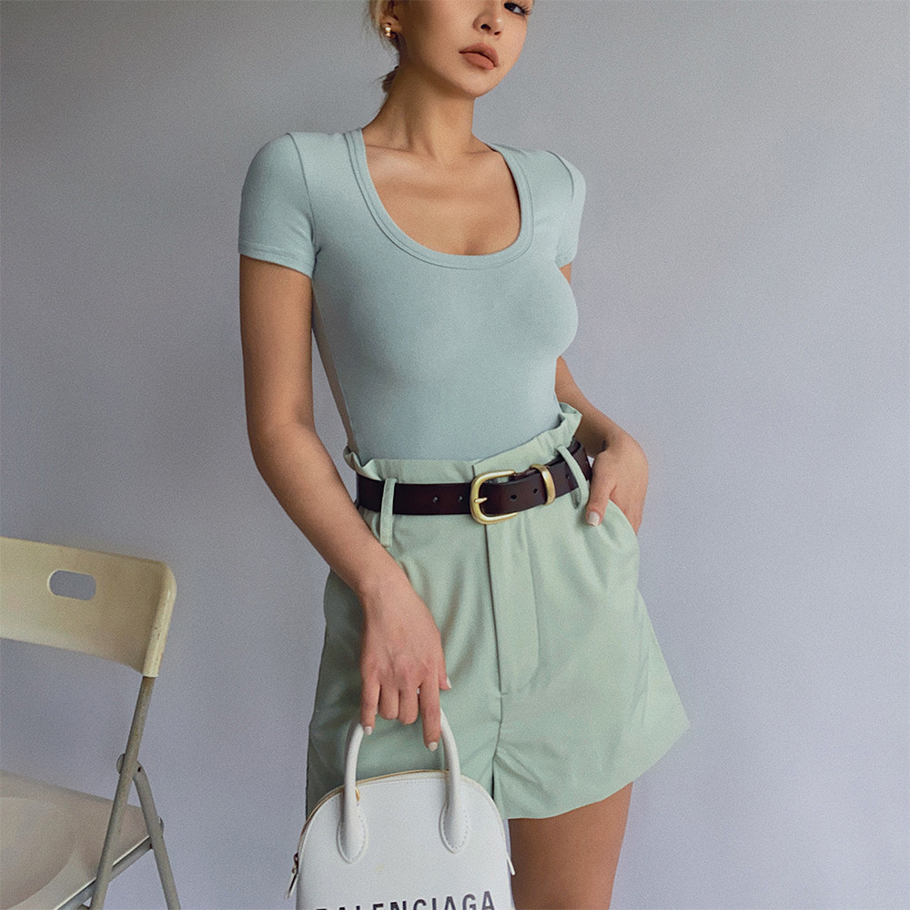 欧美糖果裤高腰松紧宽松女五分裤休闲a字阔腿西装短裤夏潮ins