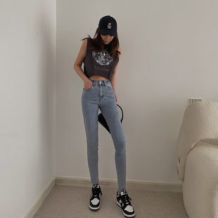 裤 显瘦百搭辣妹爱穿 子 蜜桃提臀铅笔九分裤 bm复古做旧高腰牛仔裤