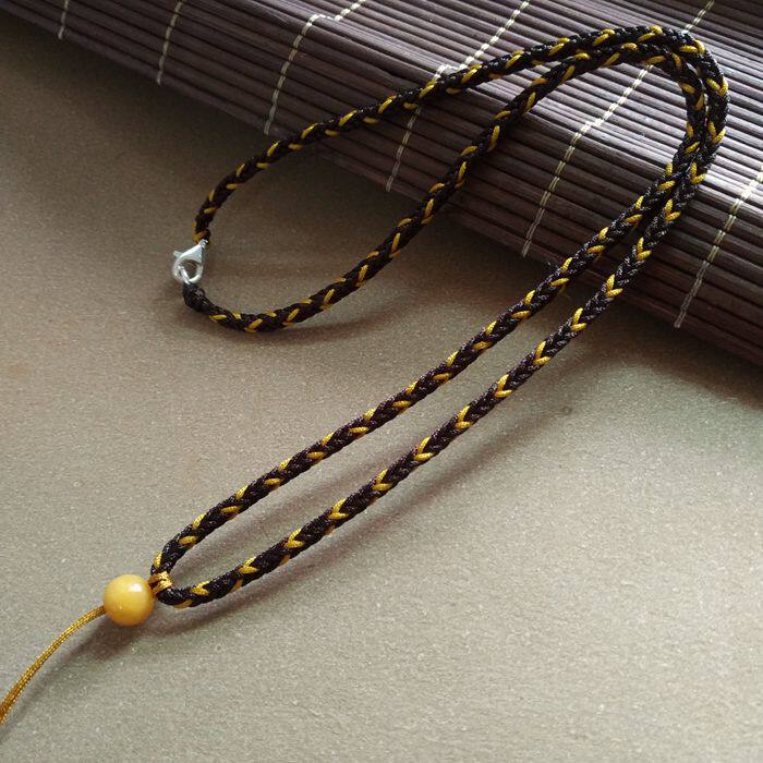 纯手工编织高档水晶翡翠和田玉蜜蜡琥珀吊坠挂绳粗3mm纯银扣定制