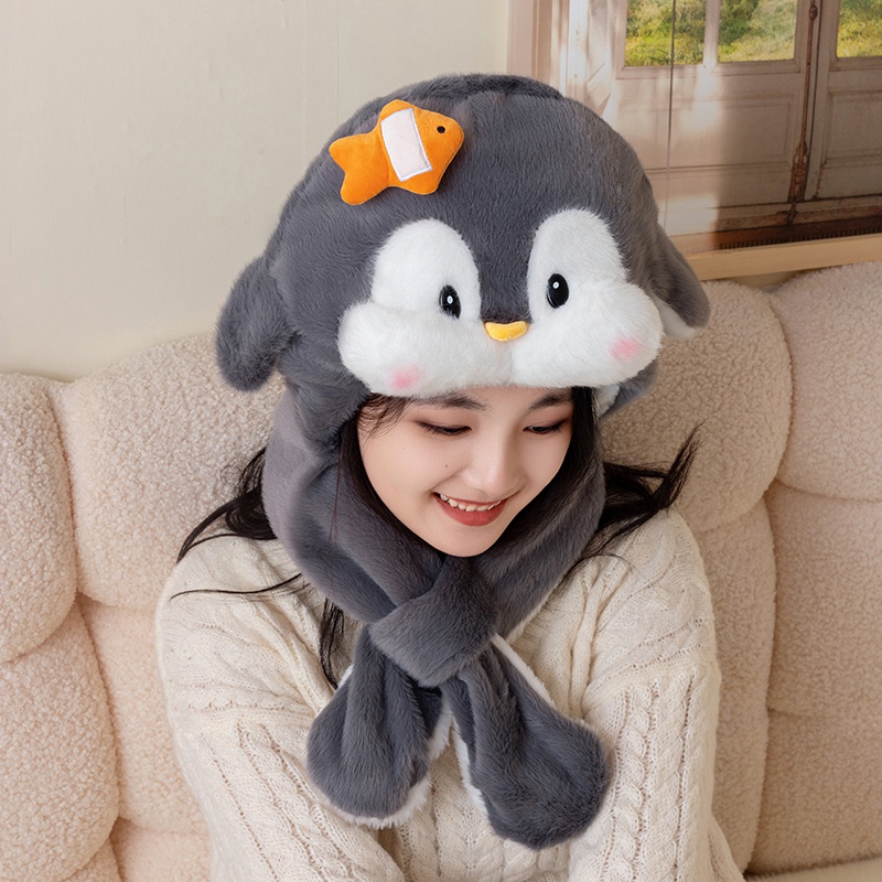 冬季保暖围巾一体耳朵会动护耳帽