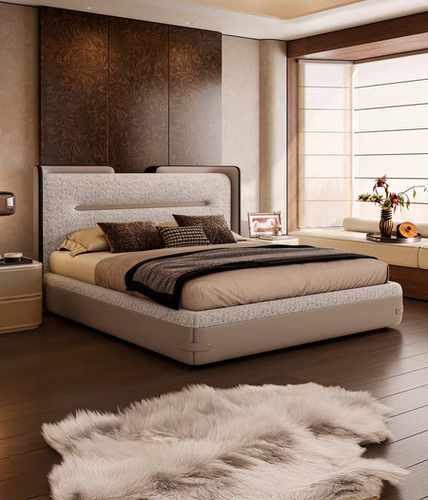 意式轻奢头层真皮宽屏床豪华别墅大平层主卧双人床设计师家具