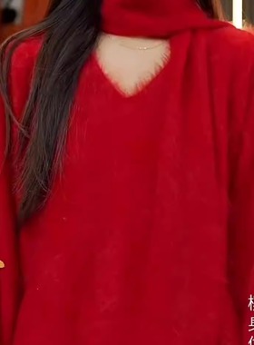 12-Z2521盲盒不带围巾100%山羊绒拉绒时尚洋气V领套头百搭显瘦