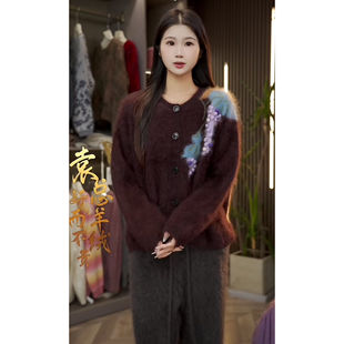 （葡萄开衫福利款）纯山羊绒拉绒加厚开衫羊绒衫秋冬宽松