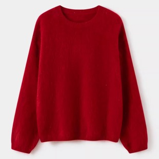 山羊绒拉绒圆领领羊绒衫女针织毛衣宽松亮片气质羊绒加厚打底内搭