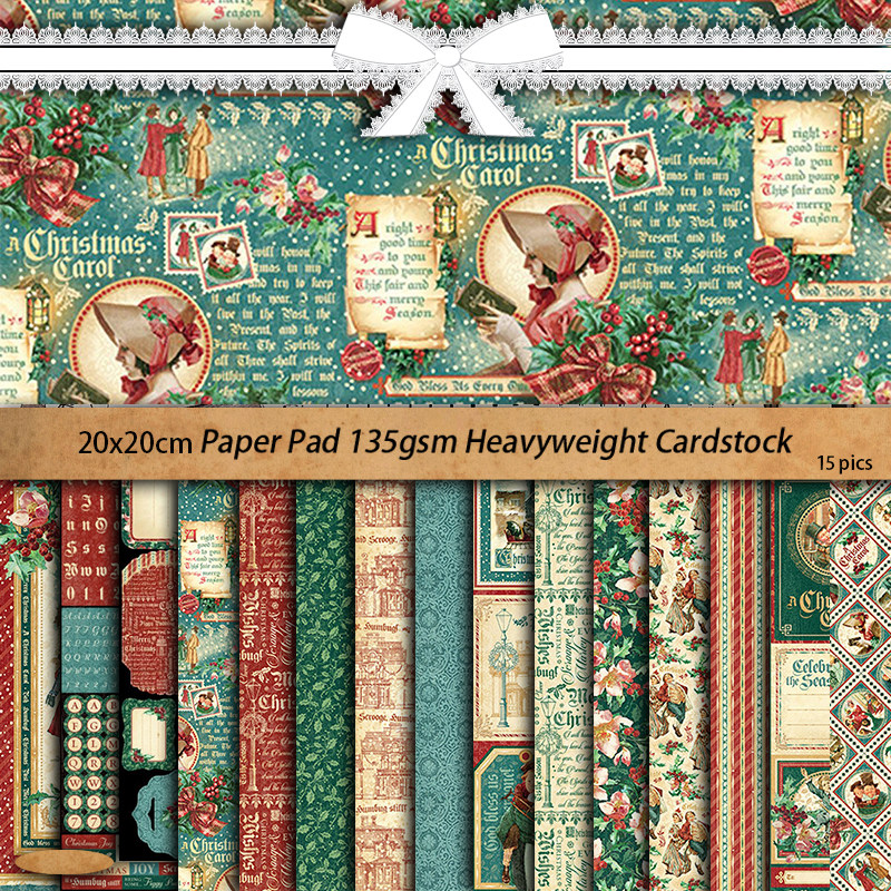 15张圣诞颂歌素材纸可折叠手账贴纸背景纸人物图案拼贴画礼盒装饰