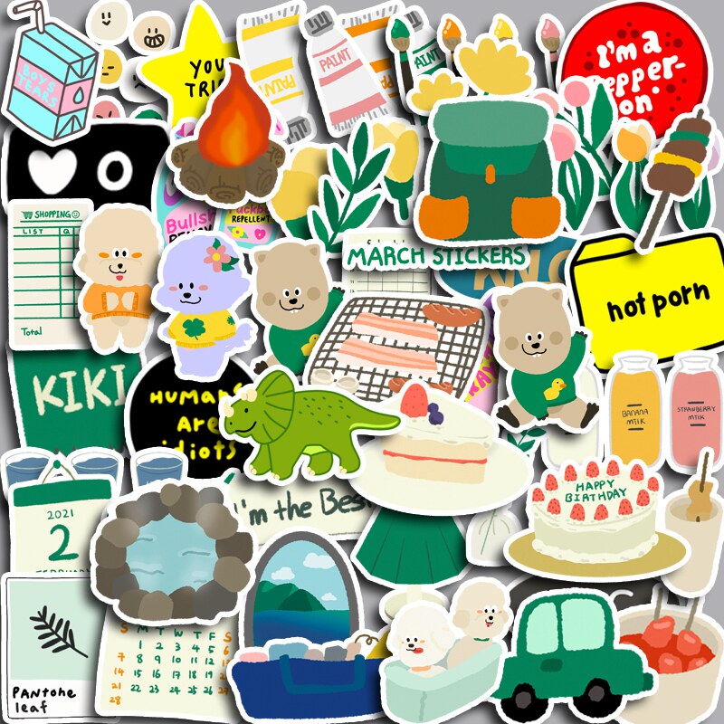 绿浓波波50枚可爱少女心创意装饰手工diy手帐手机相册贴画贴纸