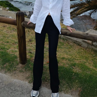 2026春夏女士微喇叭小黑裤锦氨罗马布休闲女款百搭显瘦弹力长裤