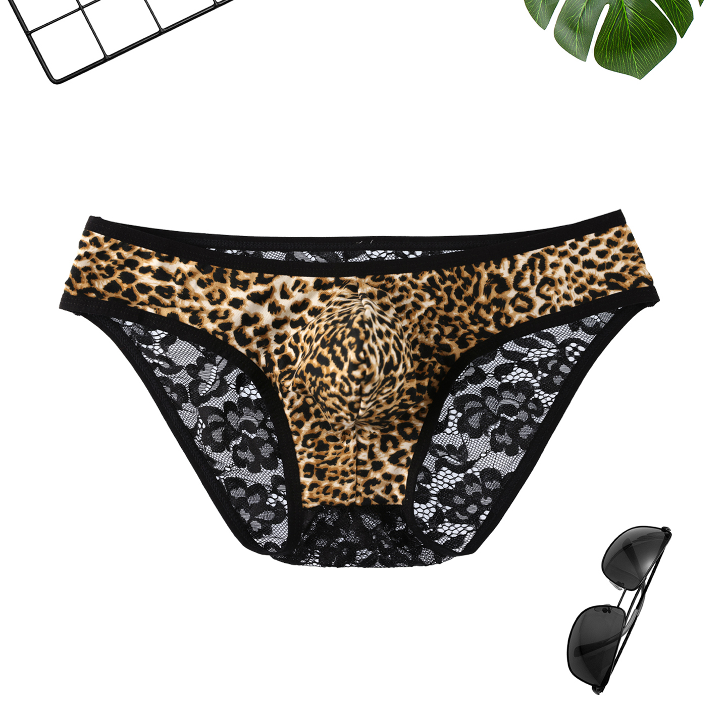 黑色蕾丝豹纹内裤夏季三角裤透视
