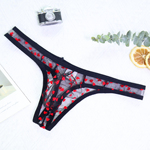 男士内裤性感网纱透视丁字裤低腰印花U凸男生超薄款速干全透明T裤