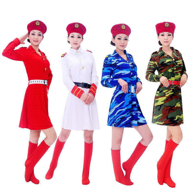 成人舞蹈演出服装军鼓服童装女款迷彩裙长女兵服套装舞台装广场舞