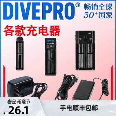 DIVEPRO强光手电筒补光灯18650 26650 21700 1A 3A 适配器 充电器