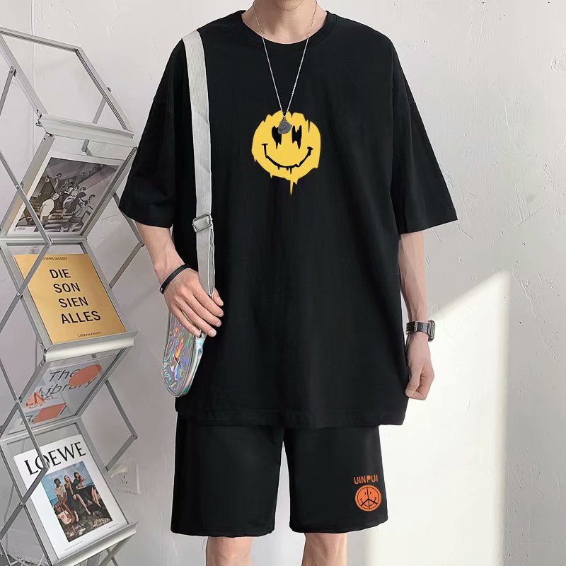 P35一套套装短袖t恤男宽松夏季流行印花内搭ins港风韩版打底上衣图片