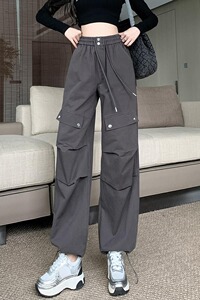 洗水棉工装裤男女2024秋季高腰束脚休闲裤阔腿美式运动裤潮款P64图片