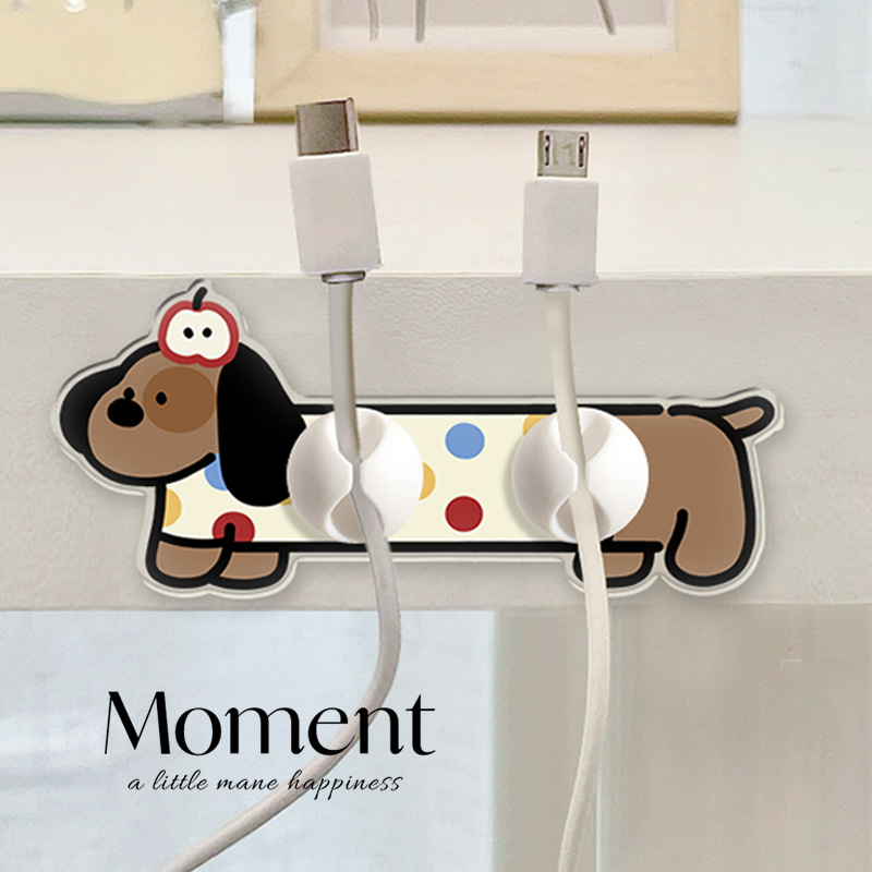 可爱桌面数据线固定器床头桌上手机充电线收纳挂钩整理神器理线器