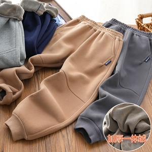 男童一体绒运动裤童装加绒卫裤冬款新款2023大童加厚长裤童装裤子
