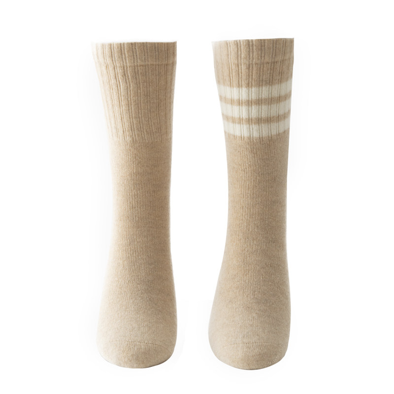秋冬100%纯山羊绒袜子女加长袜筒加厚条纹AB款保暖防寒针织护腿袜
