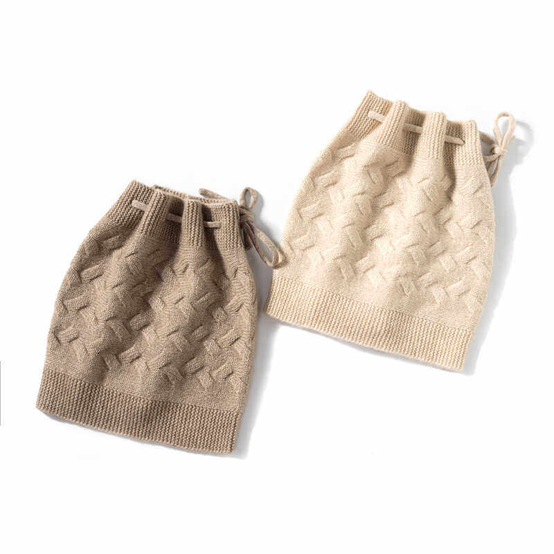 秋冬新款纯羊绒帽子保暖加厚护耳麻花针织帽空顶抽绳脖套毛线帽女