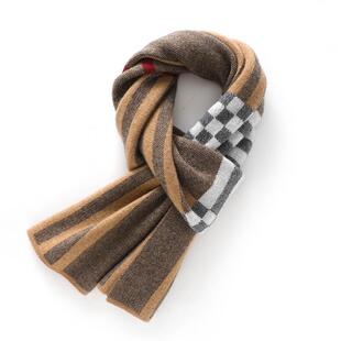 成功人士商务~100%纯山羊绒围巾男士冬季加厚格子围脖长款送礼物