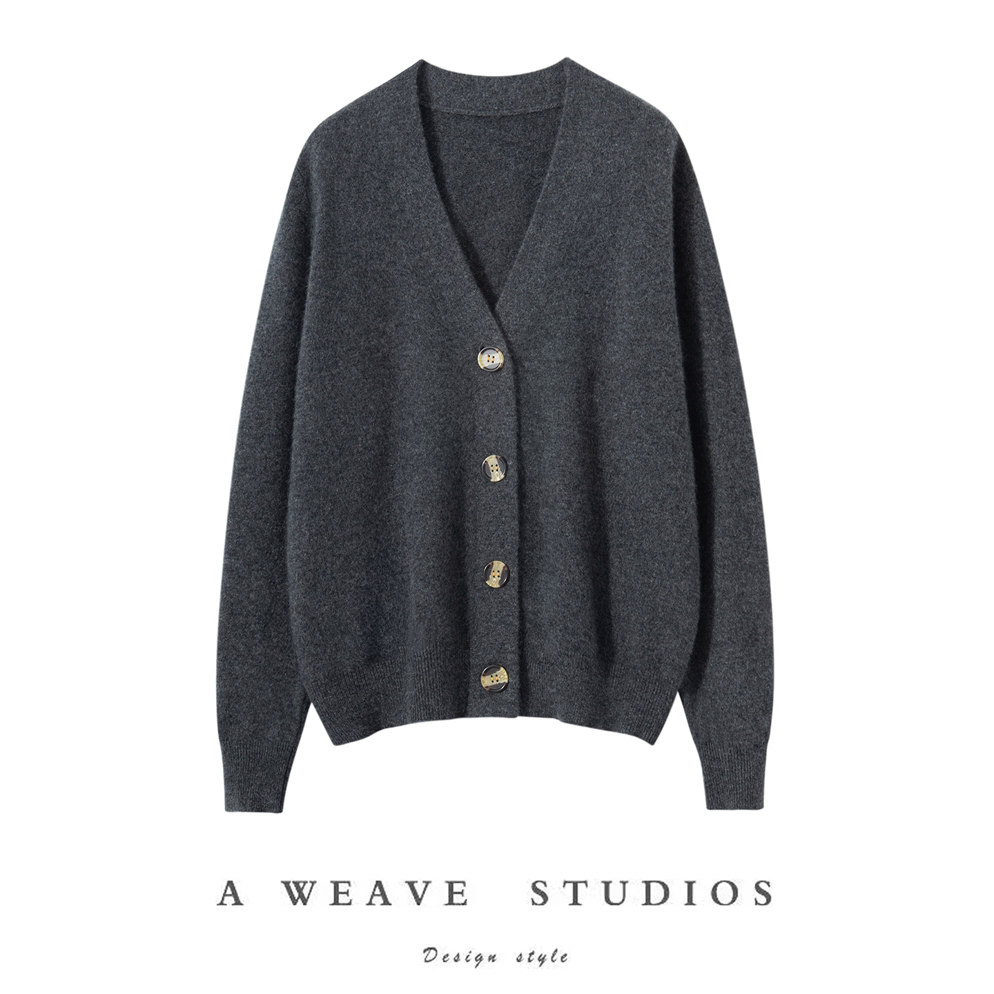 秋冬V领纯山羊绒开衫女长袖宽松